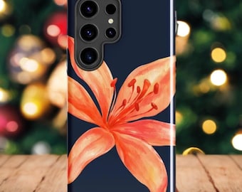 Funda para Samsung Galaxy con diseño de lirio tigre coral y acuarela floral azul marino