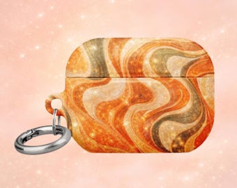 Capa protetora retrô Y2K com glitter laranja e estampa espiral para AirPods — Solar Silk