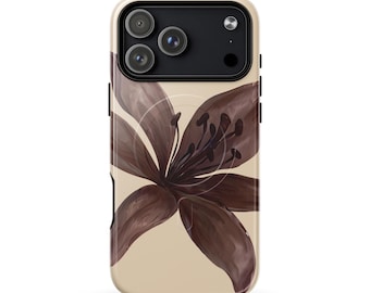 Capa MagSafe para iPhone com estampa de lírio tigre marrom creme