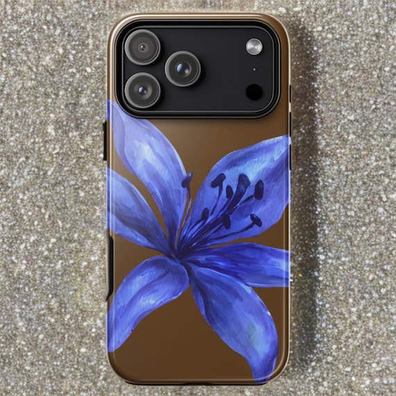 Navy Brown Floral iPhone Case Tiger Lily Phone Cover Protective Orchid Flower Hibiscus