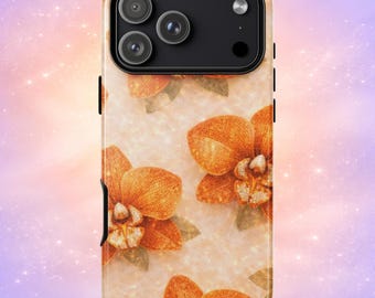 Capa para iPhone com orquídea laranja e glitter floral — Ember Bloom