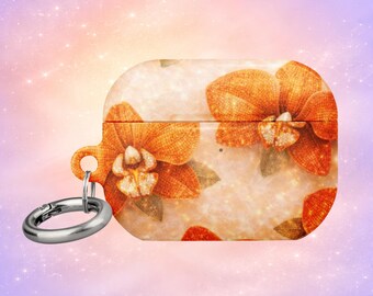 Capa protetora para AirPods com glitter orquídea laranja, estilo glamour anos 2000 — Ember Bloom
