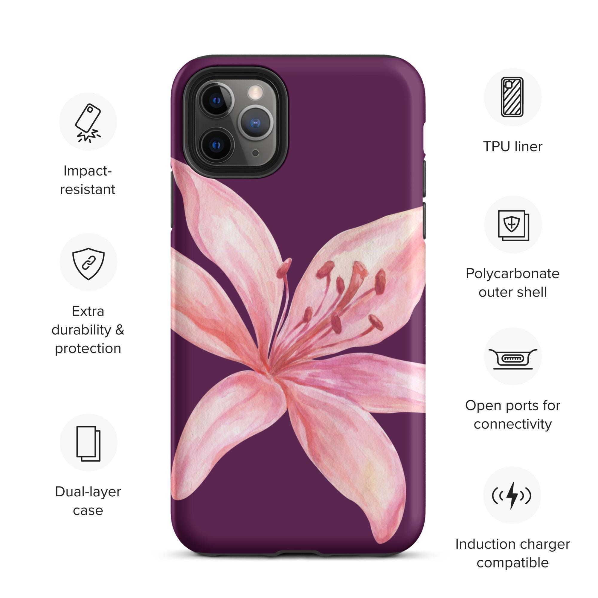 Pink Purple Floral iPhone Case Tiger Lily Phone Cover Botanical