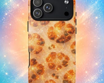 Capa Magsafe para iPhone com estampa de leopardo laranja e glitter, estilo animal, glamour Y2K — Amber Heat