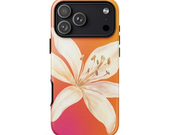 Floral iPhone Case, Sunset Tiger Lily Design with Tropical Gradient
