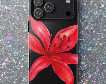 Red Black Floral iPhone Case Tiger Lily Phone Cover Protective Orchid Flower Hibiscus