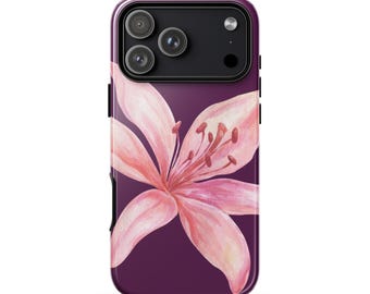 Funda para iPhone con estampado floral rosa y morado, diseño de lirio tigre, estilo botánico Y2K y coqueta flor.