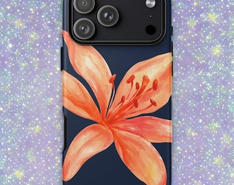 Coral Navy Floral iPhone Case Tiger Lily Phone Cover Protective Botanical Flower Pattern