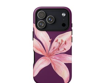 Pink Purple Floral iPhone Case Tiger Lily Phone Cover Botanical