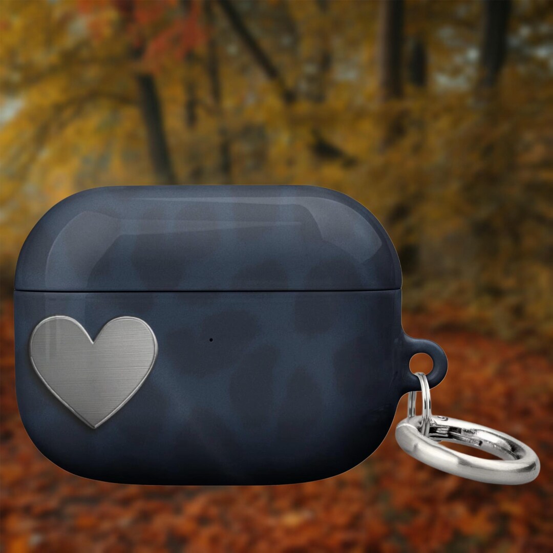 Navy Cheetah Lock Airpods Case—bold Preppy Fall Moody With Heart Charm ...