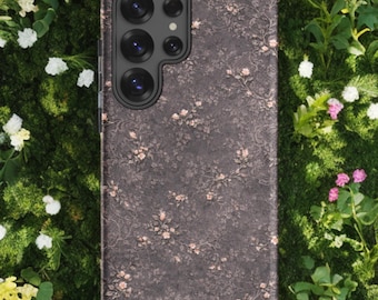 Capa para celular Samsung Coquette com detalhes de flores românticas em renda cinza — Flint Veil