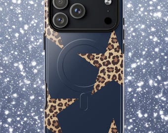 Custodia per telefono Navy Leopard Star: cover protettiva a doppio strato in policarbonato con chiusura magnetica.
