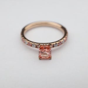 Jewelry100 Radiant Cut Pink Lab Diamond Ring – 14K Rose Gold Engagement Ring – Handmade Bridal Ring, Proposal Gift for Her.