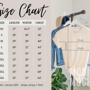 Bella Canvas 3001 Size Chart | Tshirt Size Chart | Unisex Jersey Shirt Size Guide | T-shirt Sizing Chart | Shirt Measurement | Digital