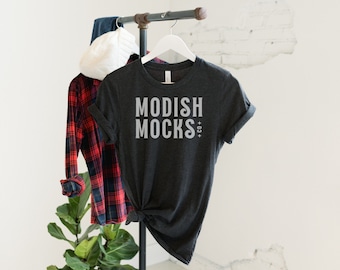 Bella Canvas 3001 Mockup/ Bella Canvas Dark Gray Shirt Mockup/ Hanging Tshirt Mockup/ Heather Dark Gray 3001/ Tied Tshirt Mockup/ Fall Tee