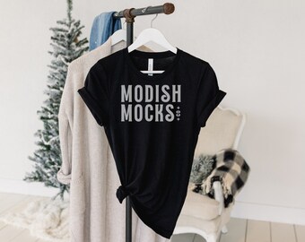 Bella Canvas 3001 Mockup/ Bella Canvas Black Shirt Mockup/ Hanging Tshirt Mockup/ Solid Black 3001/ Tied T-shirt Mockup/ Christmas Tshirt