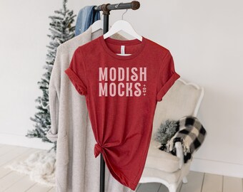 Bella Canvas 3001 Mockup/ Bella Canvas Red Shirt Mockup/ Hanging Tshirt Mockup/ Heather Canvas Red 3001/ Tied Tshirt Mockup/ Christmas Tee