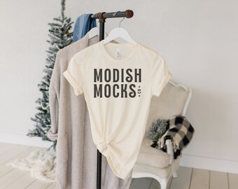 Bella Canvas 3001 Maqueta / Bella Canvas Maqueta de camisa blanca / Maqueta de camiseta colgante / Vintage White 3001 / Maqueta de camiseta atada / Camiseta navideña