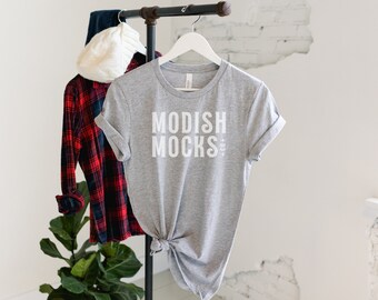 Bella Canvas 3001 Mockup/ Bella Canvas Gray Shirt Mockup/ Hanging Tshirt Mockup/ Heather Athletic 3001/ Tied T-shirt Mockup/ Fall Tshirt