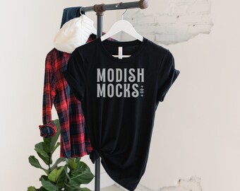 Bella Canvas 3001 Maqueta/ Bella Canvas Maqueta de camisa negra/ Maqueta de camiseta colgante/ Solid Black 3001/ Maqueta de camiseta atada/ Camisa de otoño