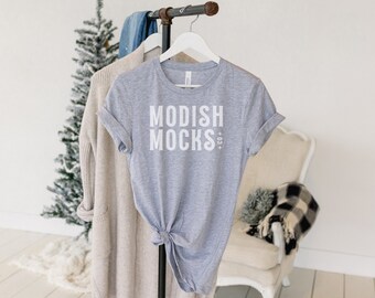 Bella Canvas 3001 Mockup/ Bella Canvas Gray Shirt Mockup/ Hanging Tshirt Mockup/ Heather Athletic 3001/ Tied Tshirt Mockup/ Christmas Tshirt