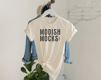 Bella Canvas 3001 Maqueta/ Bella Canvas Camisa Blanca Maqueta / Maqueta de camiseta colgante/ Vintage White 3001/ Maqueta de camiseta atada/ Camisa de otoño