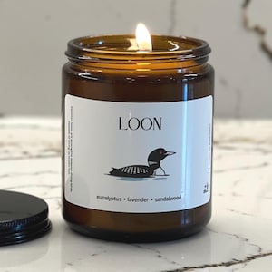 Waterfowl Collection: Loon Hand Poured Candle, 8 oz. Amber Glass Jar