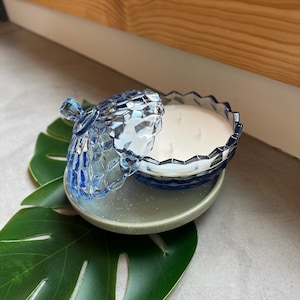 Vintage Fostoria Blue American Pattern Bowl with Lid, Hand Poured Scented Soy Candle