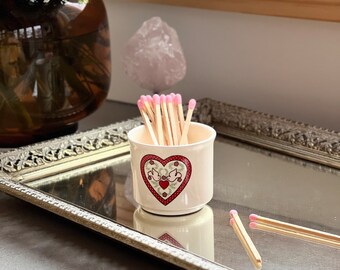 Vintage Upcycled 1980s Heart  Matchstick Holder (matches included)