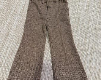 VINTAGE Pantalon évasé à carreaux beige Winnie l'ourson Sears des années 70, taille 4, tout-petit Perma Prest
