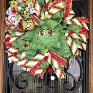 Christmas Wreath, whimsical Christmas Wreath, green monster wreath, green monster decor,  whimsical Christmas decor, Green Christmas Wreath