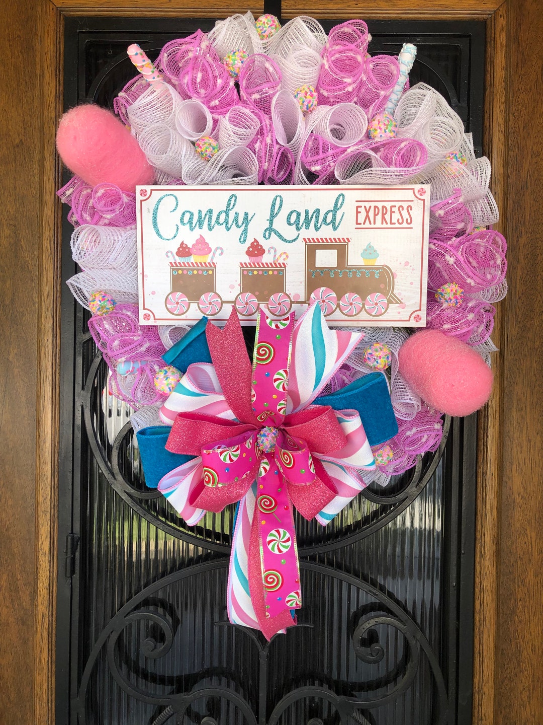 Candyland Christmas Wreath, Pink Christmas Wreath, Candy Themed