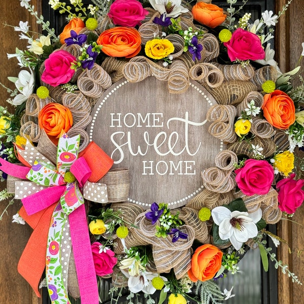 Floral wreath for door, everyday wreath, spring wreath, summer wreath, large floral wreath,  porch decor, indoor outdoor use,  housewarming