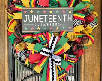 Juneteenth wreath for front door, Juneteenth decor, black history decor, Afrocentric home decor, African American wreath, celebrate freedom