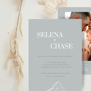 Mountain Wedding Save The Date, Minimalist, Editable Templates Wedding Stationery, Instant Download, Adventure Wedding, Forest Wedding