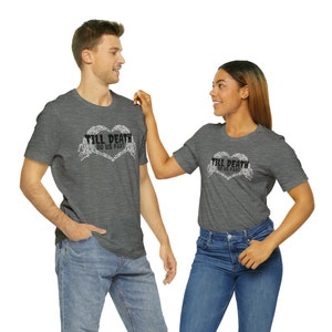 TILL DEATH do Us part. newlywed halloween fall wedding matching shirts. skeleton wedding. Bride and Groom matching Unisex Short Sleeve Tee