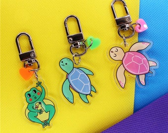 Turtle and Frog Acrylic Keychain