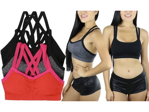 Tobeinstyle Women's 3 Pack Wirefree Seamless Sports Bra With Cross-back 