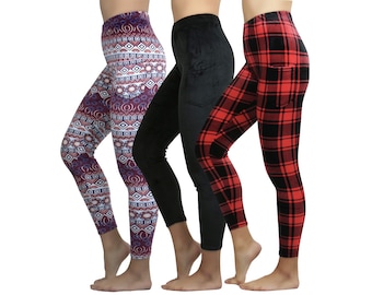 ToBeInStyle Women's Pack of 3 Patterned Velour Leggings