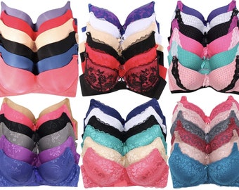 ToBeInStyle Women's Pack of 6 Random Assorted Print Bras (Sizes 30A to 46DDD)