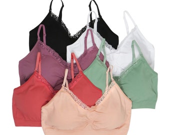 ToBeInStyle Women's Pack of 6 Nylon Wire-Free Convertible Padded Sport Bralettes