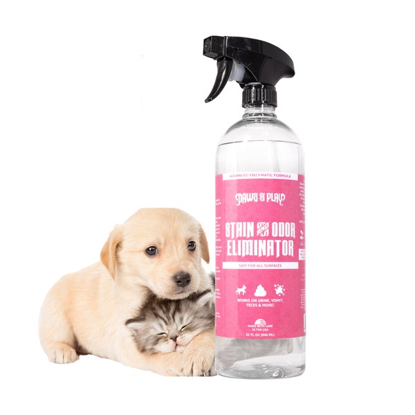 Paws and Play (32oz) Pet Stain and Pet Odor Eliminator For Strong Odor Cleaner - Advanced Enzyme Cleaner Deodorizer For Dog Pee or Cat Urine