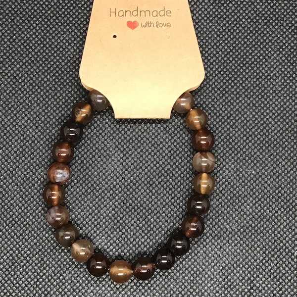 Natural Gemstone bead bracelet- Coffee Lace Agate-8mm bead