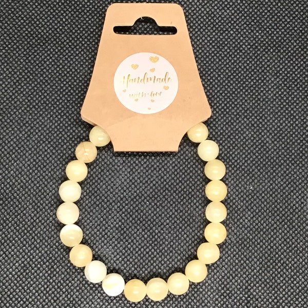 Natural Gemstone bead bracelet- Honey Calcite- 8mm bead