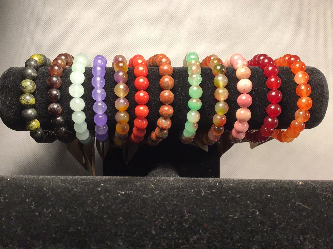 Natural Gemstone Bead Braceletsround 8mm Beads Pick Your Length and