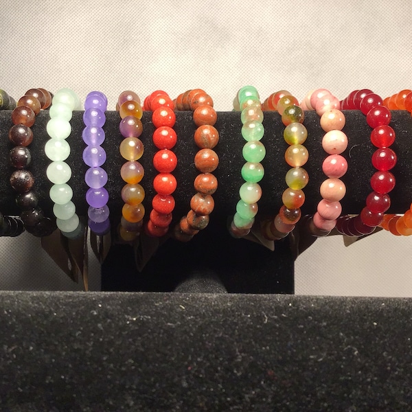 Natural Gemstone bead bracelets-Round 8mm beads- pick your length and bead color! Stretch Bracelets-