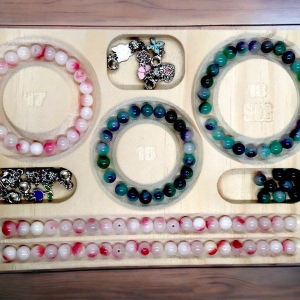 Wood bead board- 9.25”x6.5”x.75”- gemstone bracelet design board/ jewelry design- 18cm-17cm-15cm/ 17cm-16cm-15cm Design Circles- You Pick