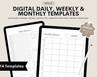 Undated Digital Planner Templates: Daily, Weekly, Monthly