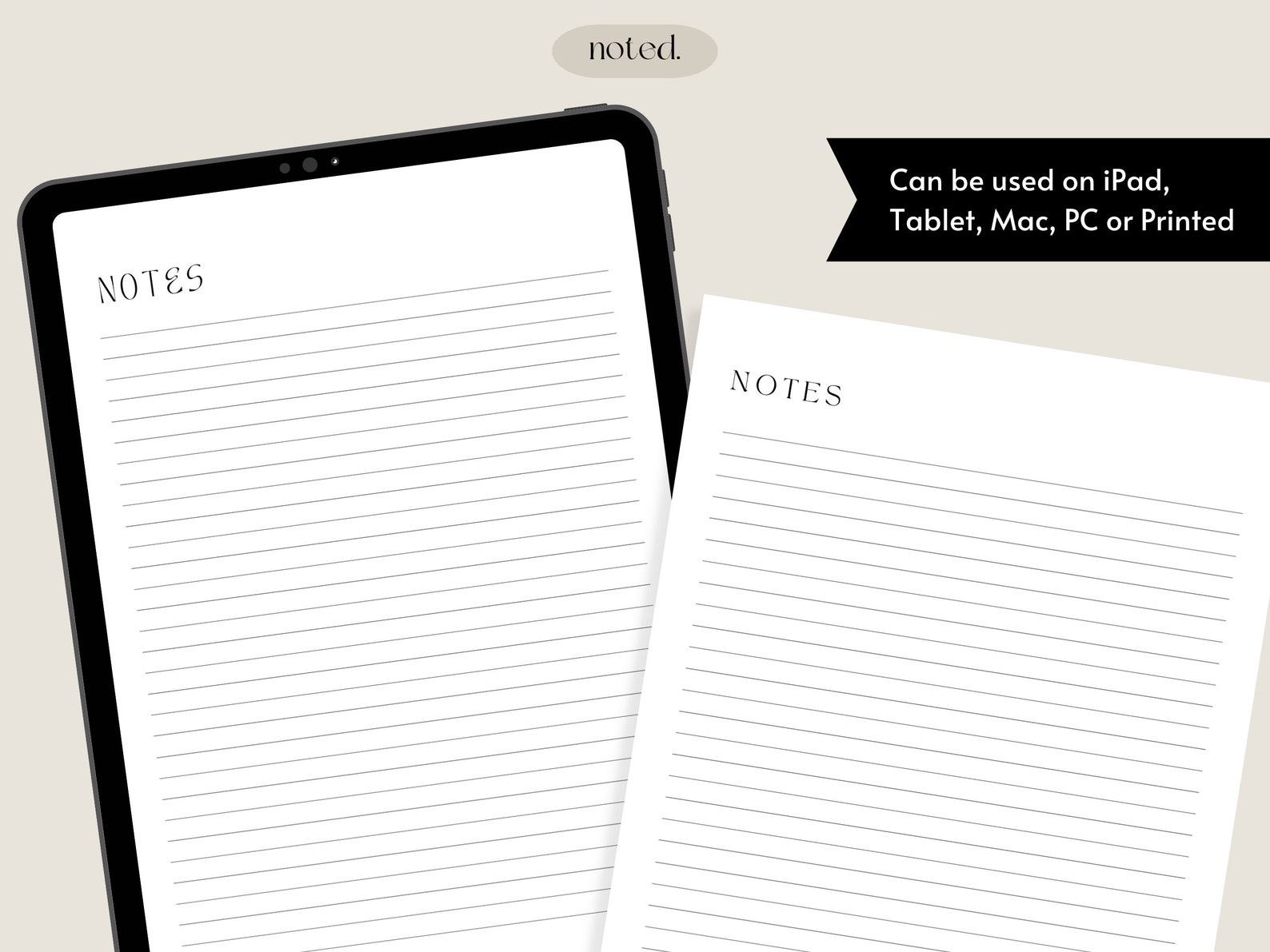Printable &amp; Digital Notes Template, Lined Notes Template, Note Taking ...