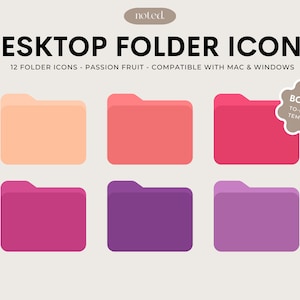 May include: Set of 12 colorful folder icons in peach, coral, pink, magenta, purple, and lavender. The icons are compatible with Mac and Windows operating systems.  The text "BONUS! TO-DO LIST TEMPLATE!" is in a speech bubble.